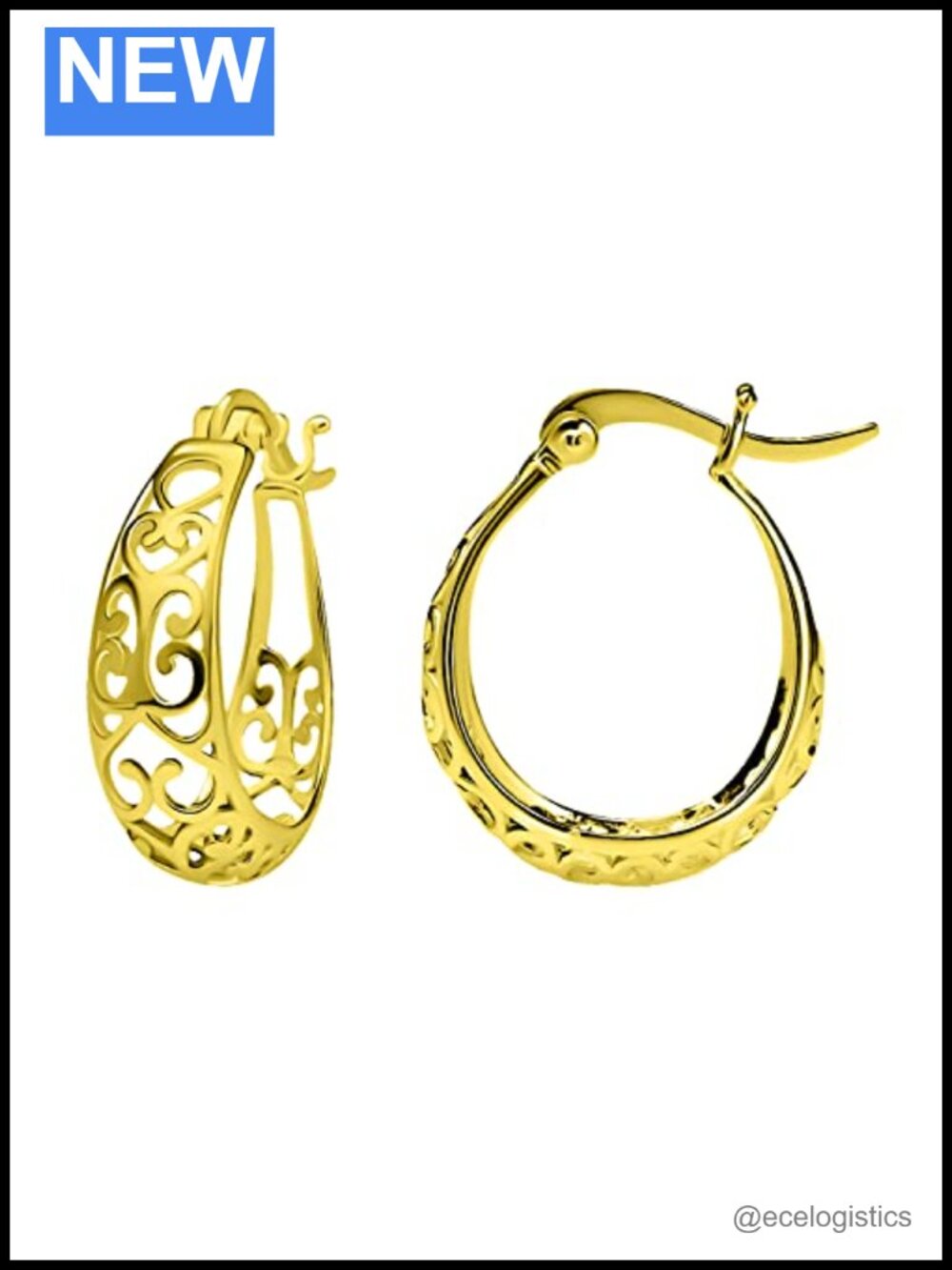 Sterling Silver Oval Filigree Hoop Earrings Click-Top Women Jewelry